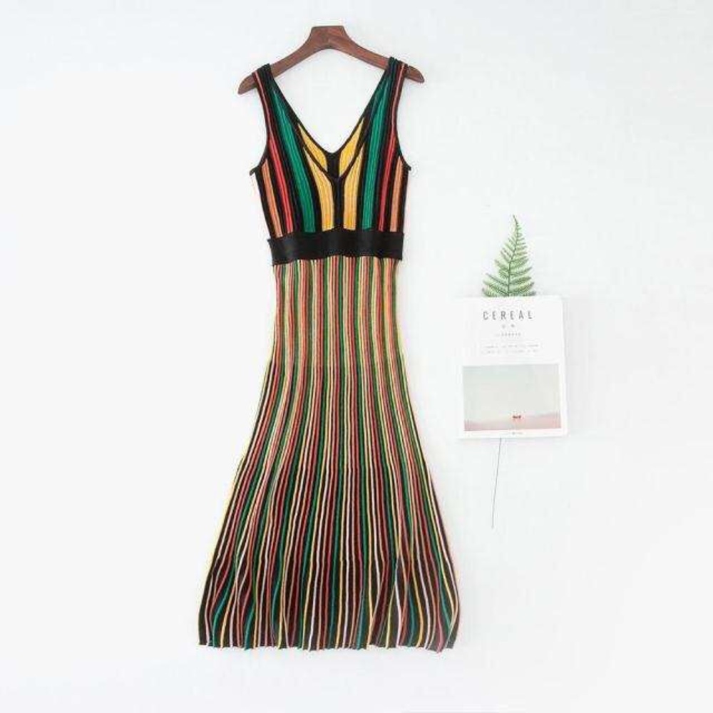 Uterque Listado Multicolor High Low Dress